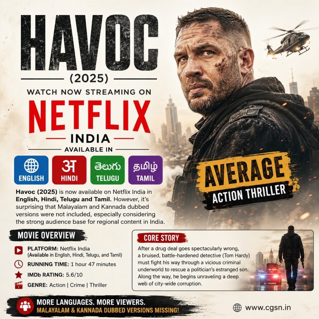 Havoc OTT India - Netflix - English, Hindi, Telugu and Tamil
