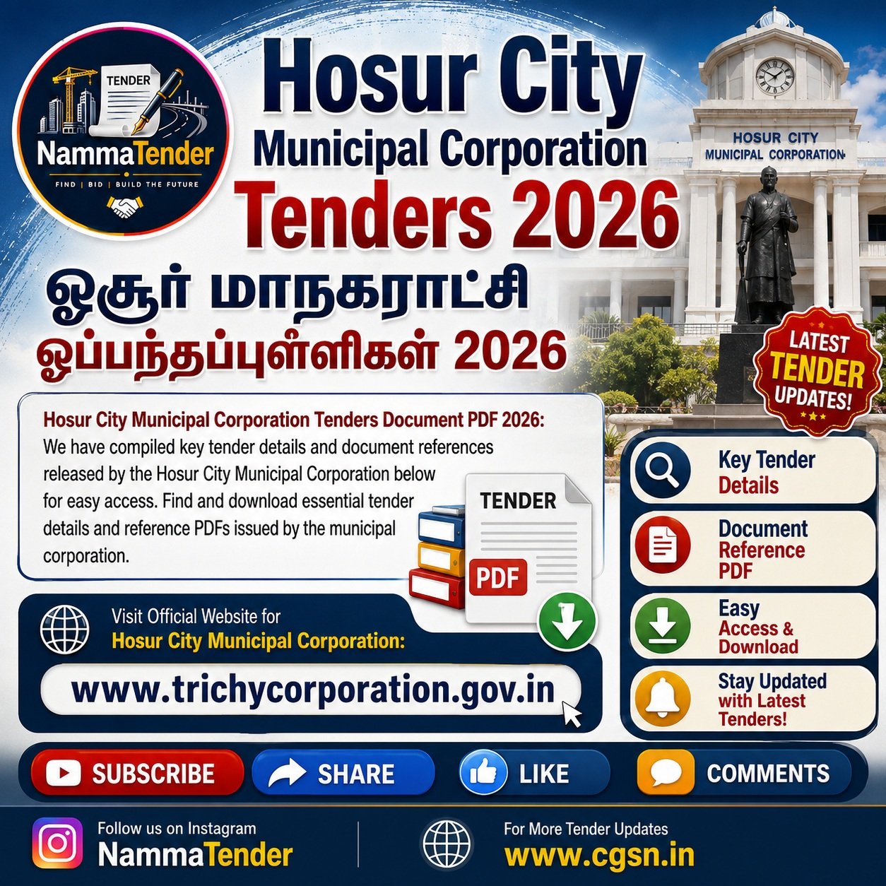 Hosur City Municipal Corporation Tenders Notification