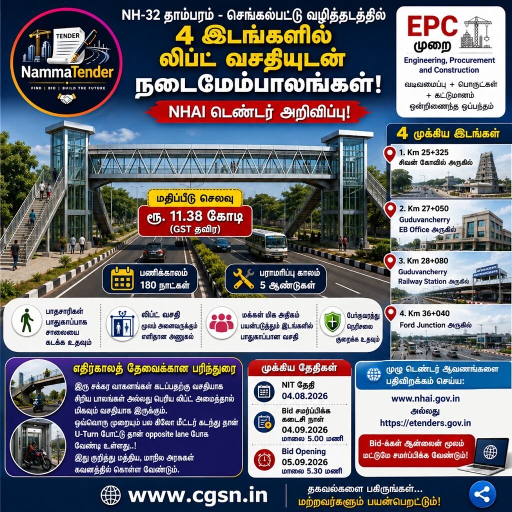4 Pedestrian over bridges between Tambaram and Chengalpattu NH 32