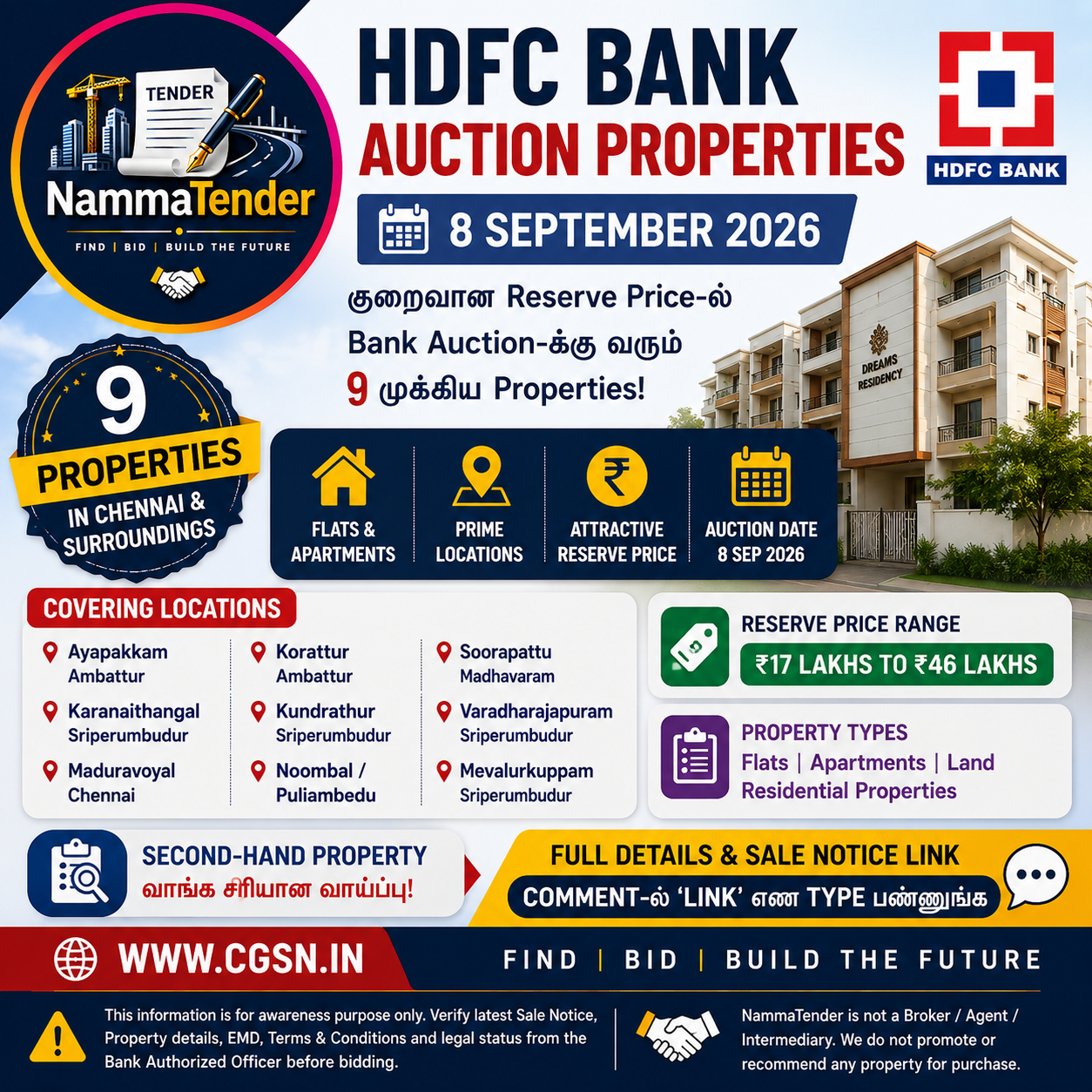 HDFC Bank Auction Properties in TN September 2026 Chennai
