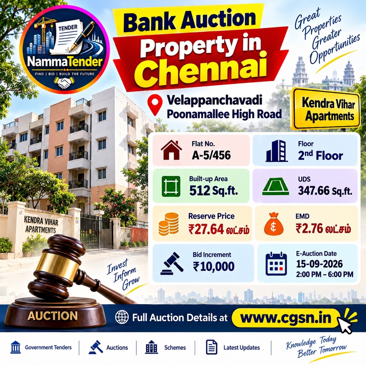 Bank Auction of a Flat in Chennai with a Reserve Price of 27.64 Lakh 2026