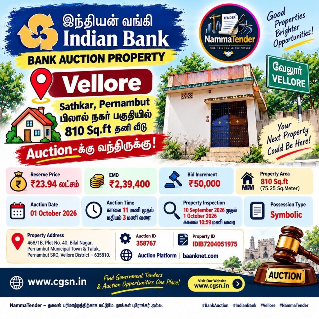 Indian Bank Bank Auction Property 2026 Sathkar Vellore